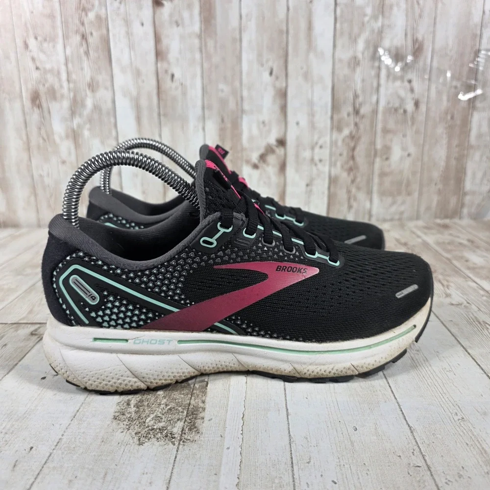 Brooks Ghost 14 Womens 6 Wide Black Pink Teal Running Shoes 1203561D013